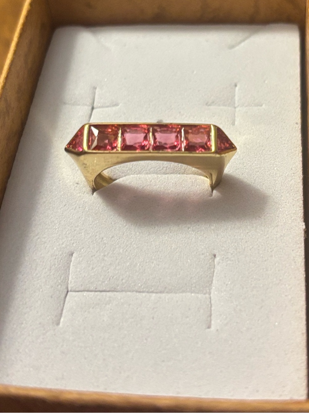 Fuchsia pink stone Gold-Tone adjustable Ring-New